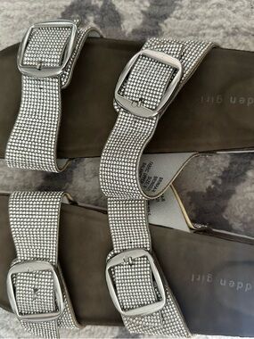 Madden Girl Silver Rhinestone Buckle Double-Strap Sandals